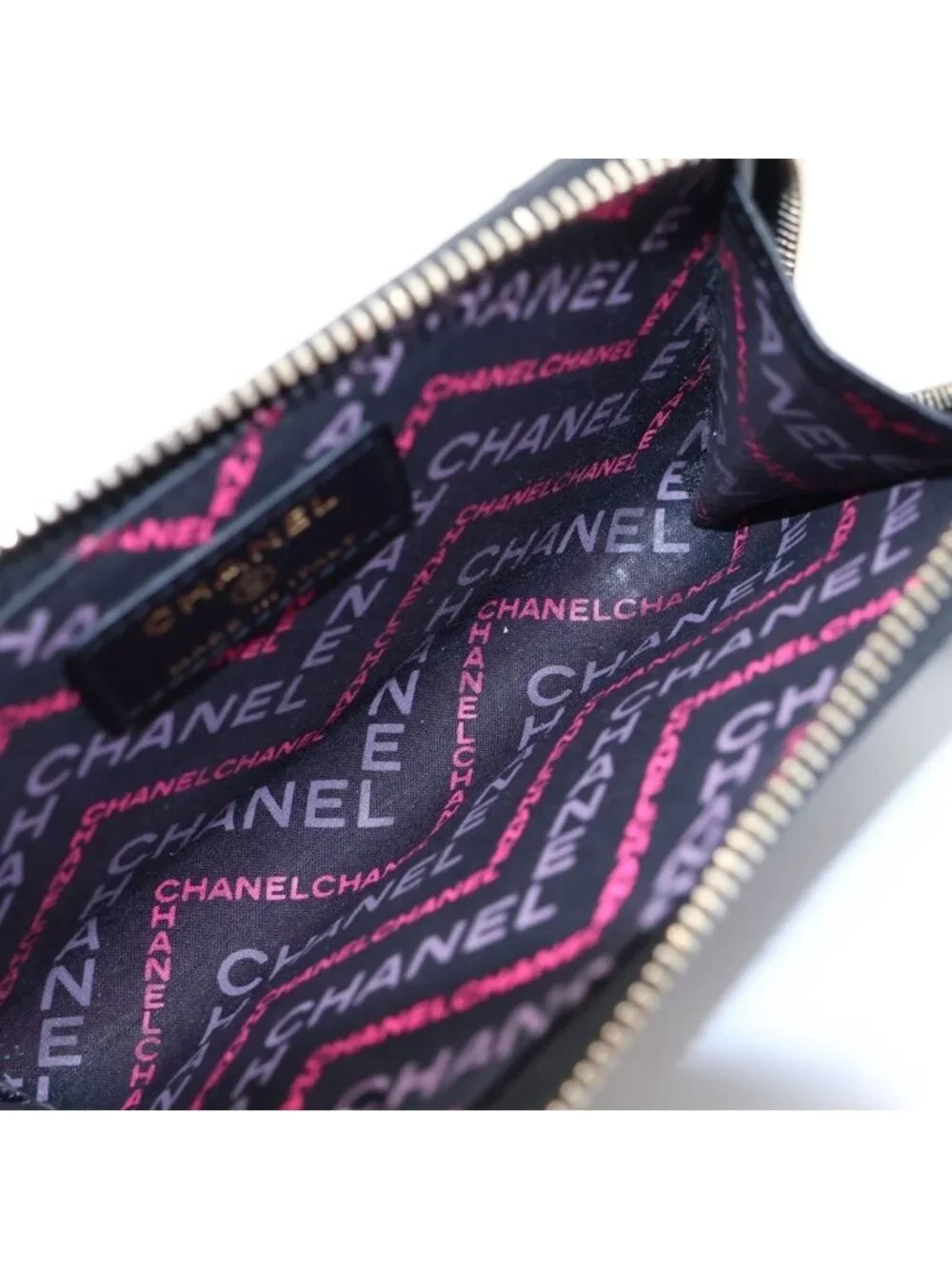 Chanel Quilted CC Logo Card Case Fragment Caviar Leather Black Gold